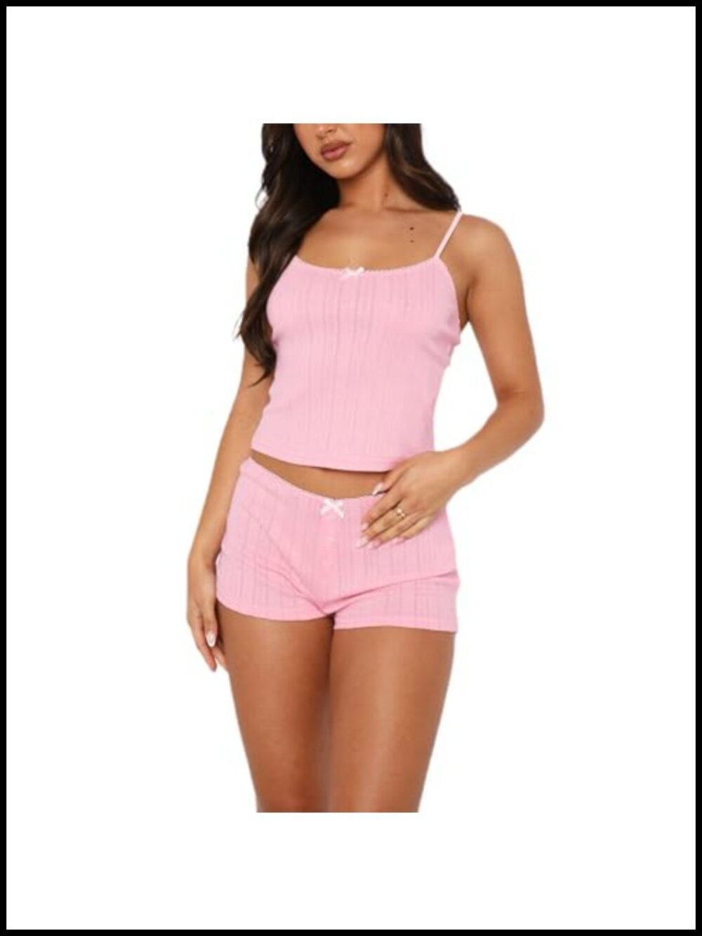 2 Piece Lounge Set Lace Trim Scoop Neck Top & Shorts Women Pajama